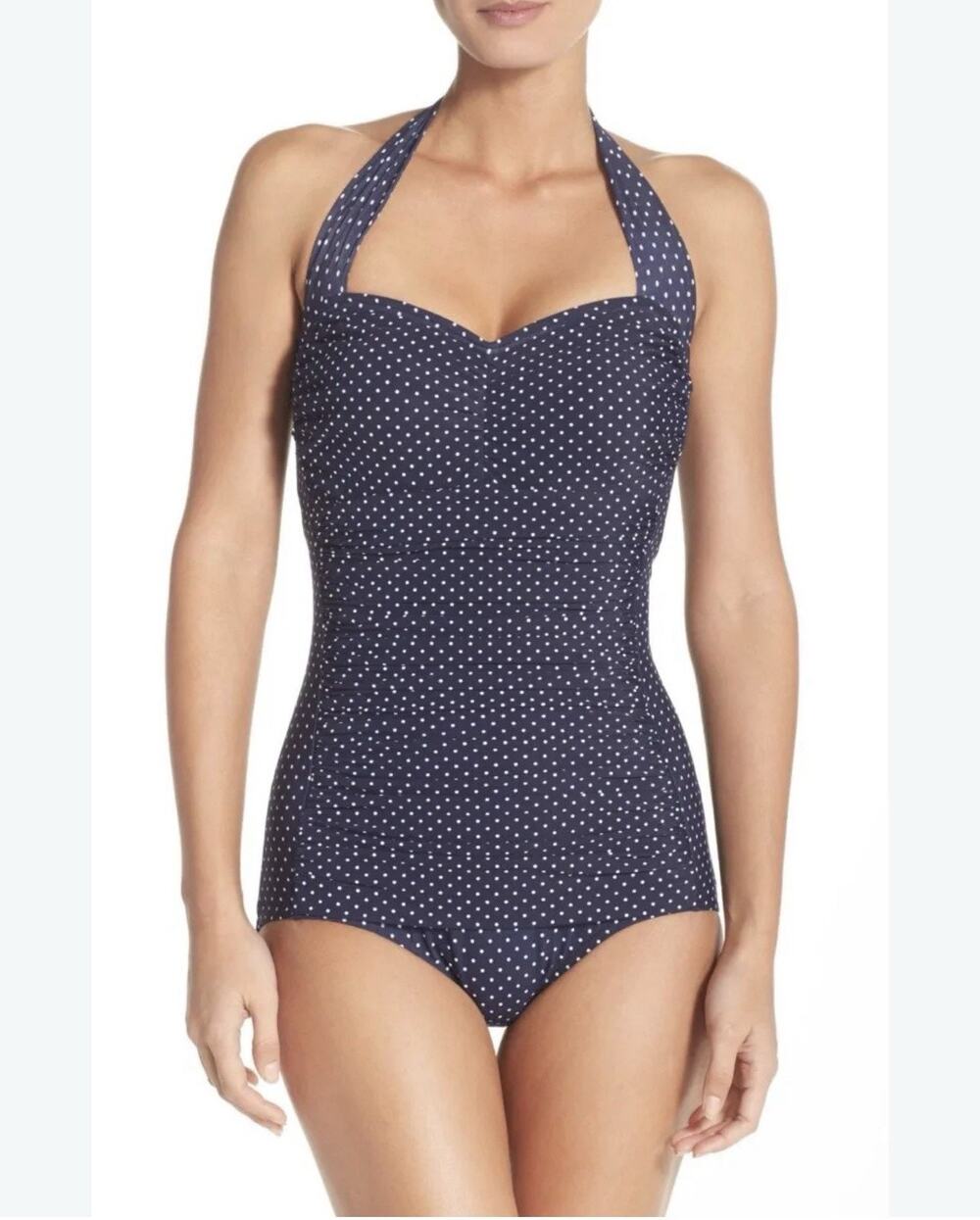 Miraclesuit Pin Point Spellbound Halter Neck One Piece Swimsuit Size 16 Navy New